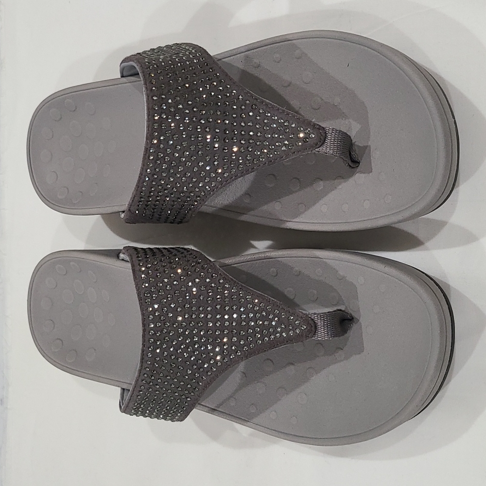 Gray Vionic Bejeweled Flip Flops, Size 11